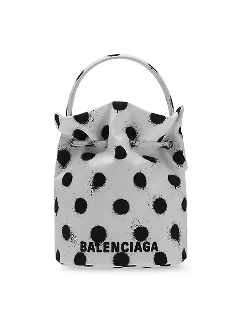 Balenciaga Wheel Xs Drawstring Bucket Bag In Sprayed Polka Dots Printed  Recycled Nylon in White