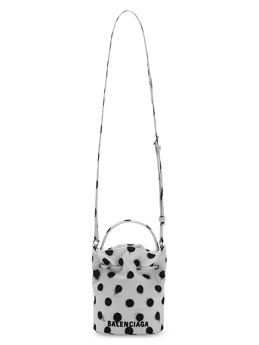 Balenciaga Wheel Xs Drawstring Bucket Bag In Sprayed Polka Dots Printed  Recycled Nylon in White