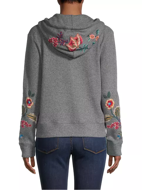 flower monogram shearling hoodie
