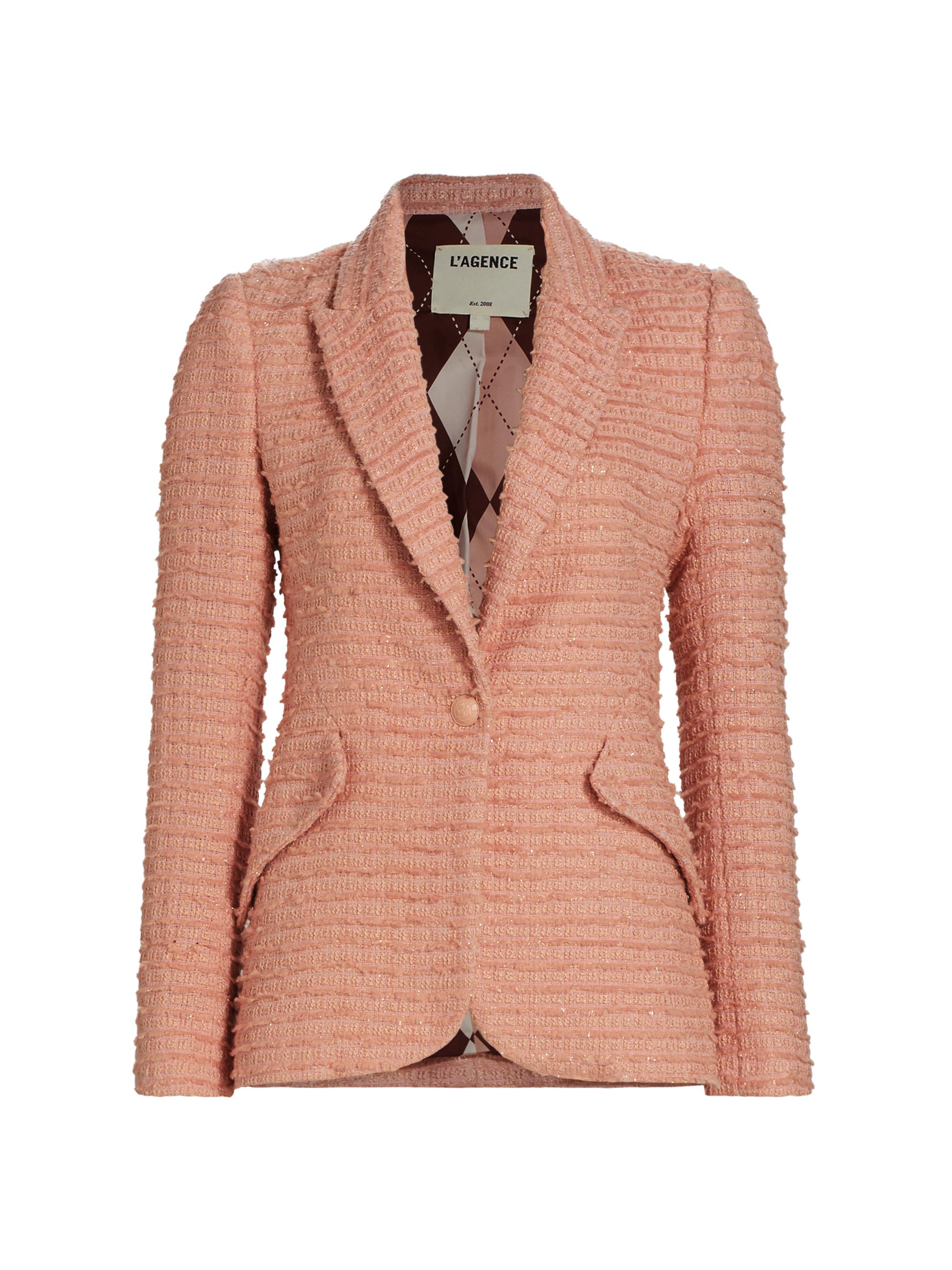 L'AGENCE Women's Chamberlain Metallic Tweed Blazer - Dusty Pink Argyle