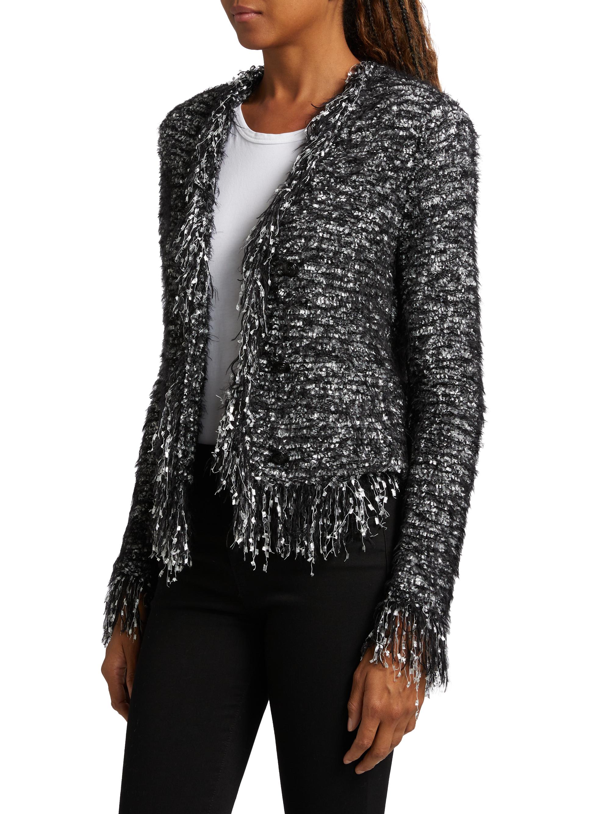 ジャケット・アウター fringe volume cardigan 0400018036956_BLACKSILVERMULTI