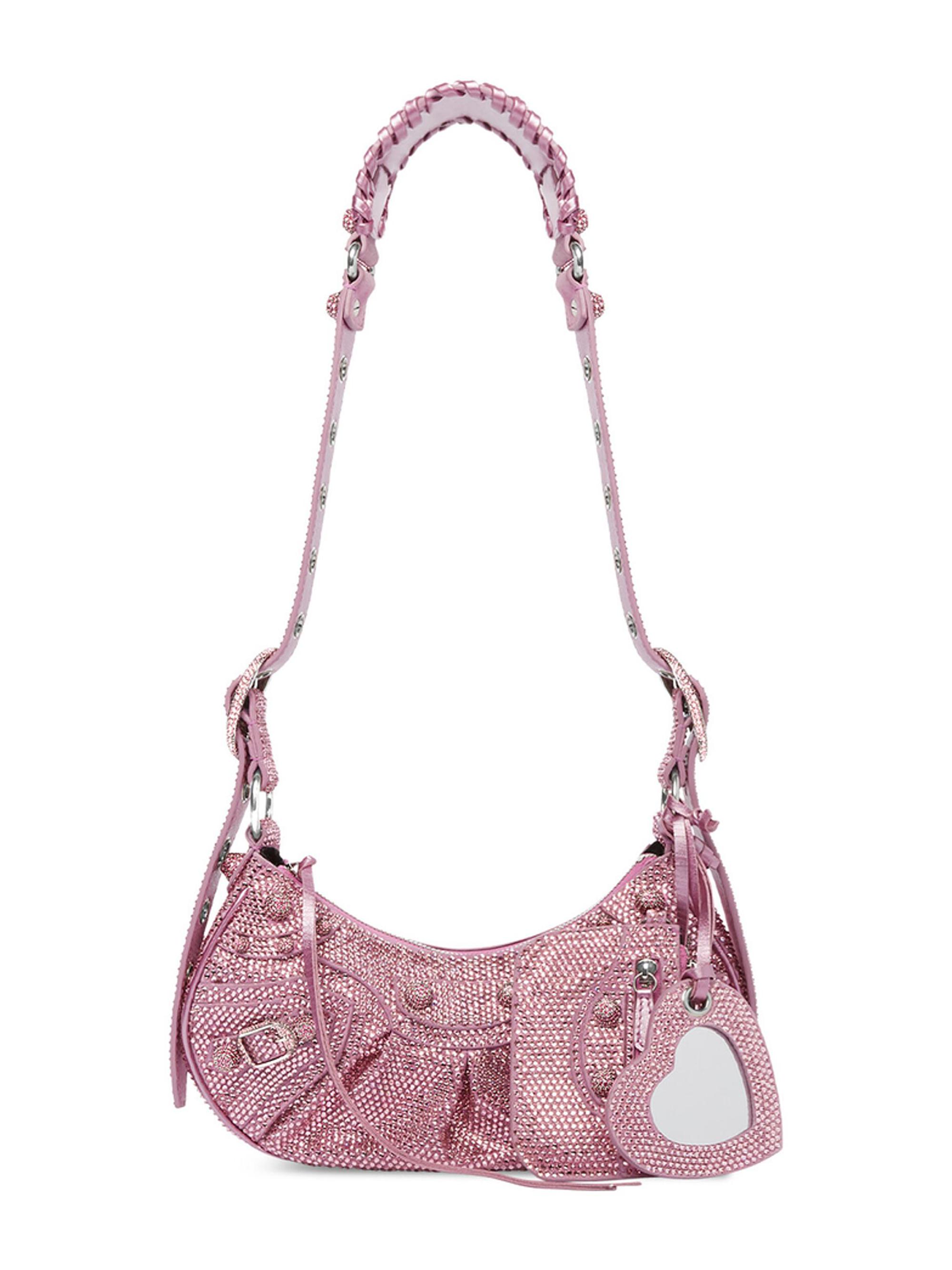 Balenciaga Women's Le Cagole  Shoulder Bag With Rhinestones - Taffy Light Rose