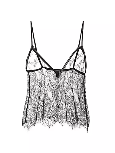 Saint Laurent Camisole (5.370 BRL) ❤ liked on Polyvore featuring intimates,  camis, tops, camisole, sheer lace camisole, lacy ca…