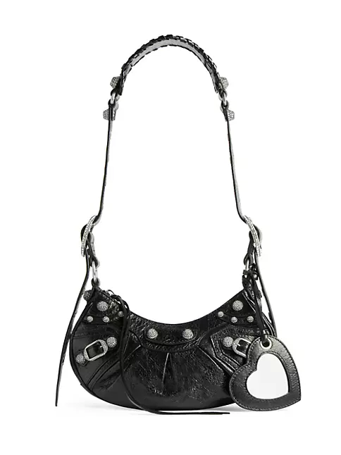 CELINE Triomphe Ostrich Leather Chain Shoulder bag Black Vintage