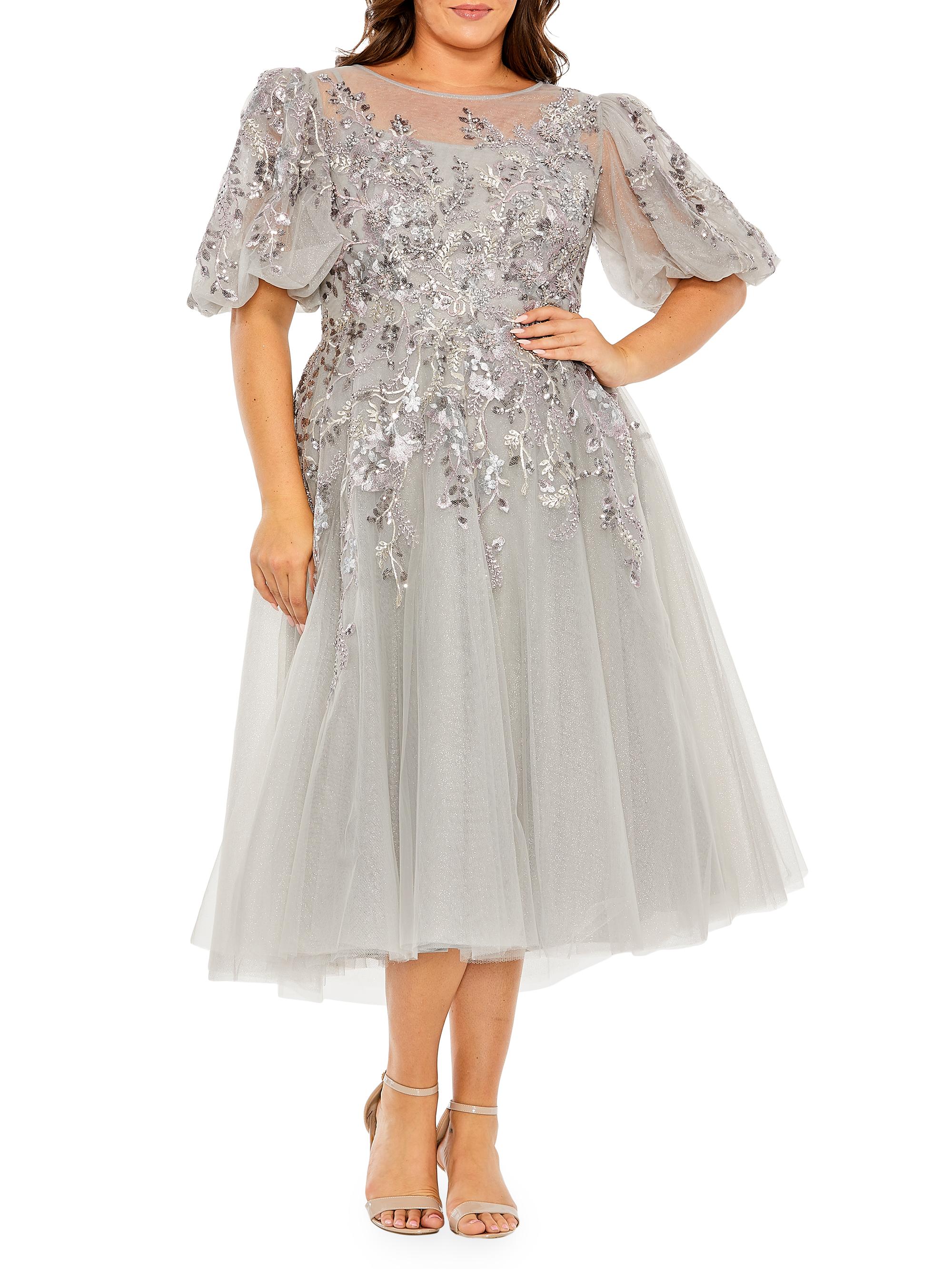 Mac Duggal Women's Fabulouss Embellished Glitter Tulle Midi-Dress - Charcoal