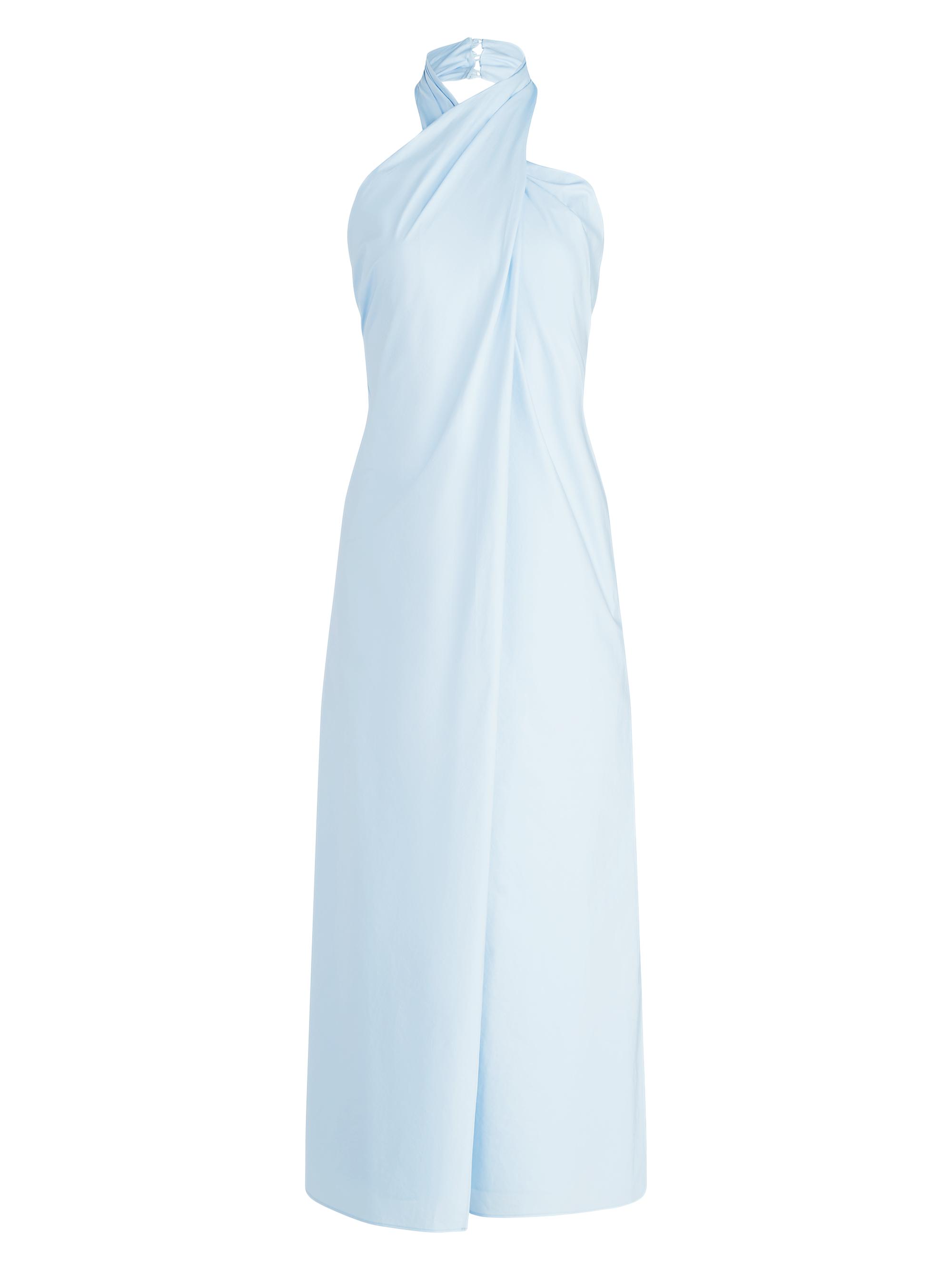 Halston Women's Zoie Cotton Crossover Halter-Neck Midi-Dress - Light Powder