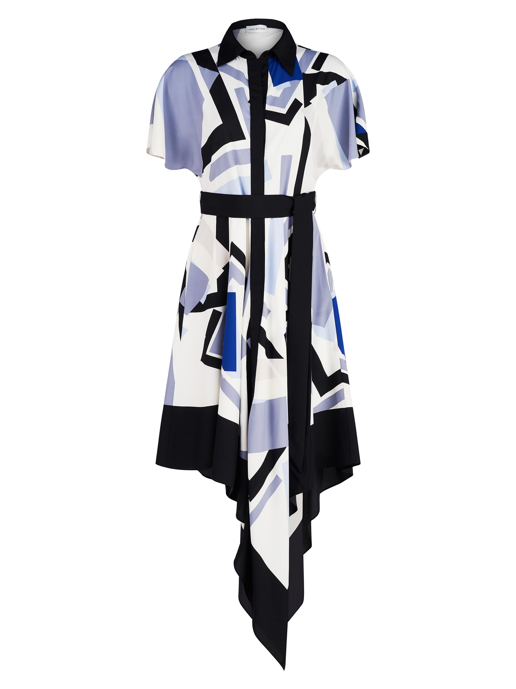 Halston Women's Hadley Crepe-De-Chine Geometric Belted Midi-Dress - Geometric Print