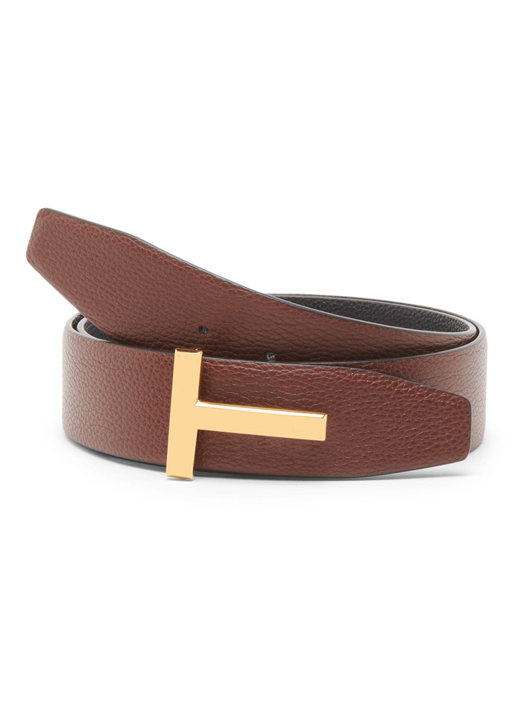 TOM FORD Men's Leather Reversible Belt - Mahogany Black