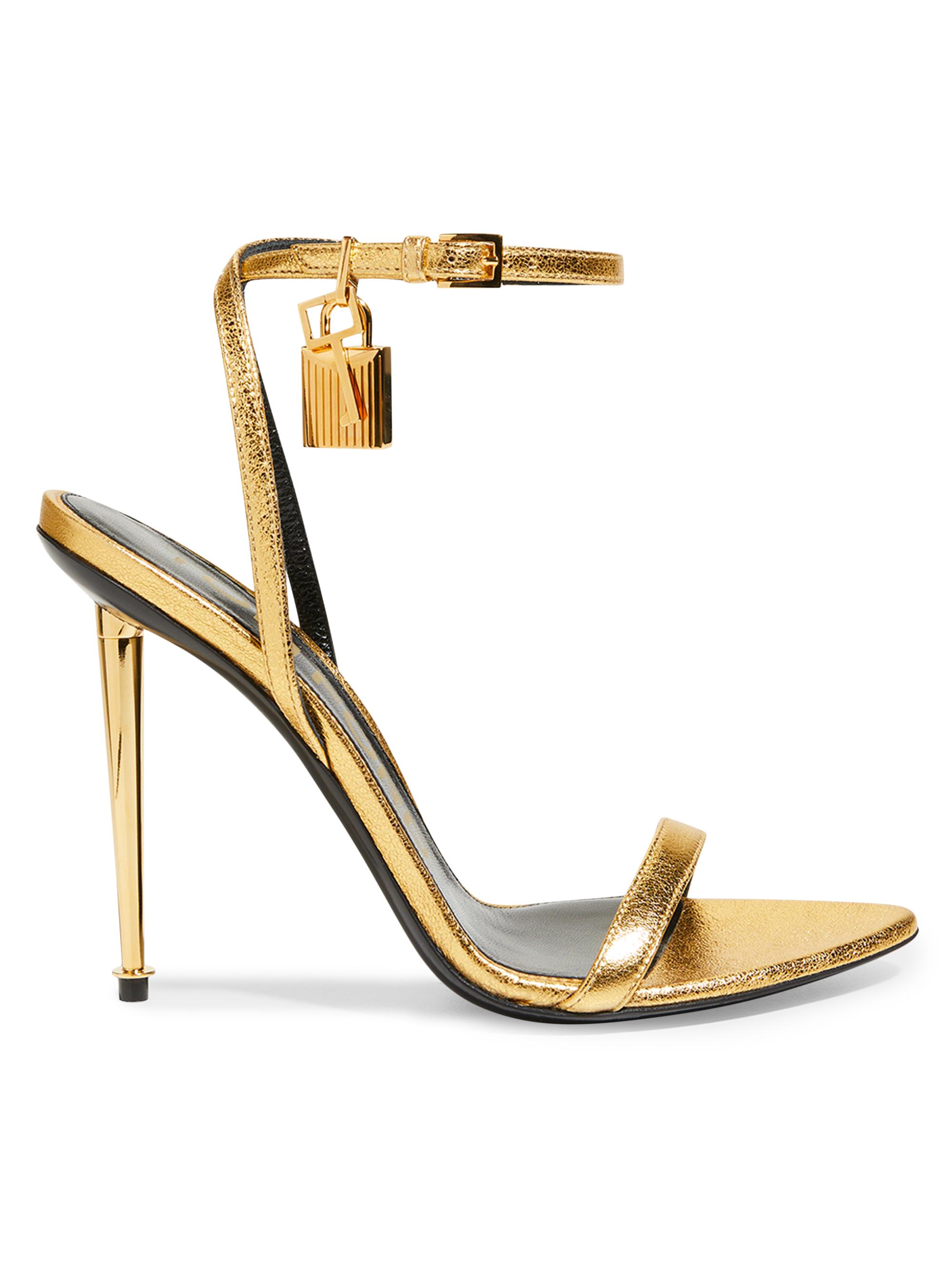 TOM FORD Women's Padlock 5 Leather Point-Toe Ankle-Strap Sandals - Gold
