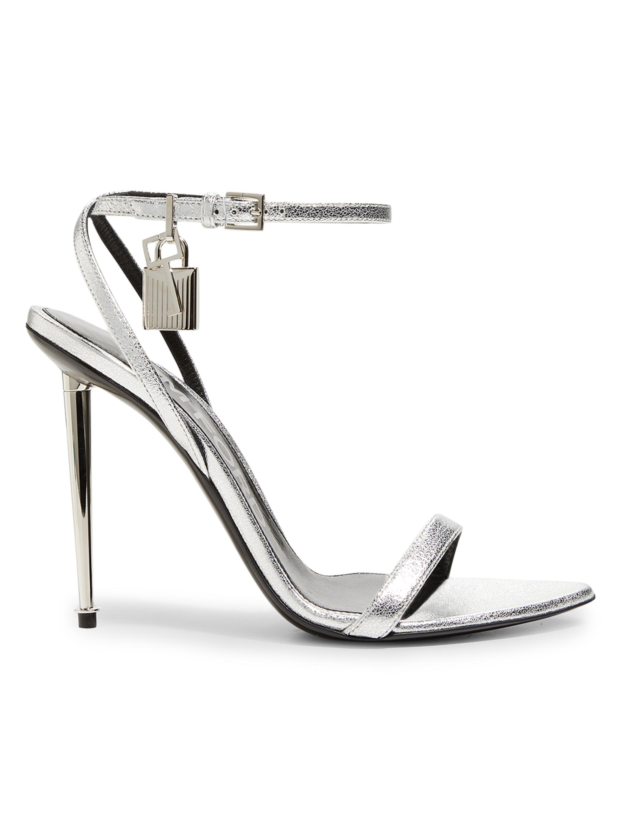 TOM FORD Women's Padlock 105 Metallic Leather Point-Toe Ankle-Strap Sandals - Silver