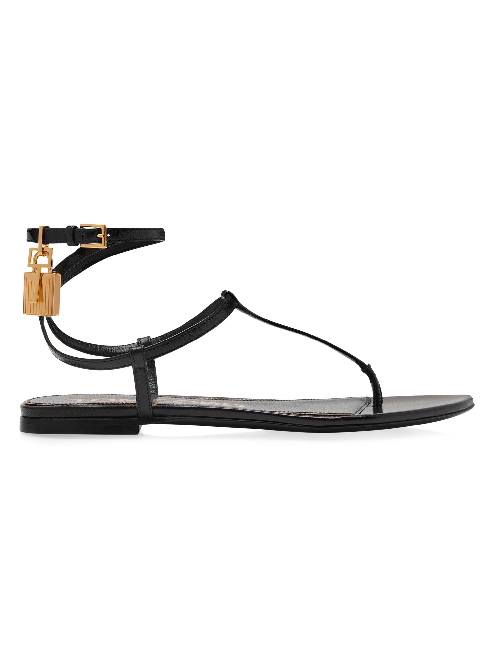 TOM FORD Women's Leather Ankle-Strap Thong Sandals - Black
