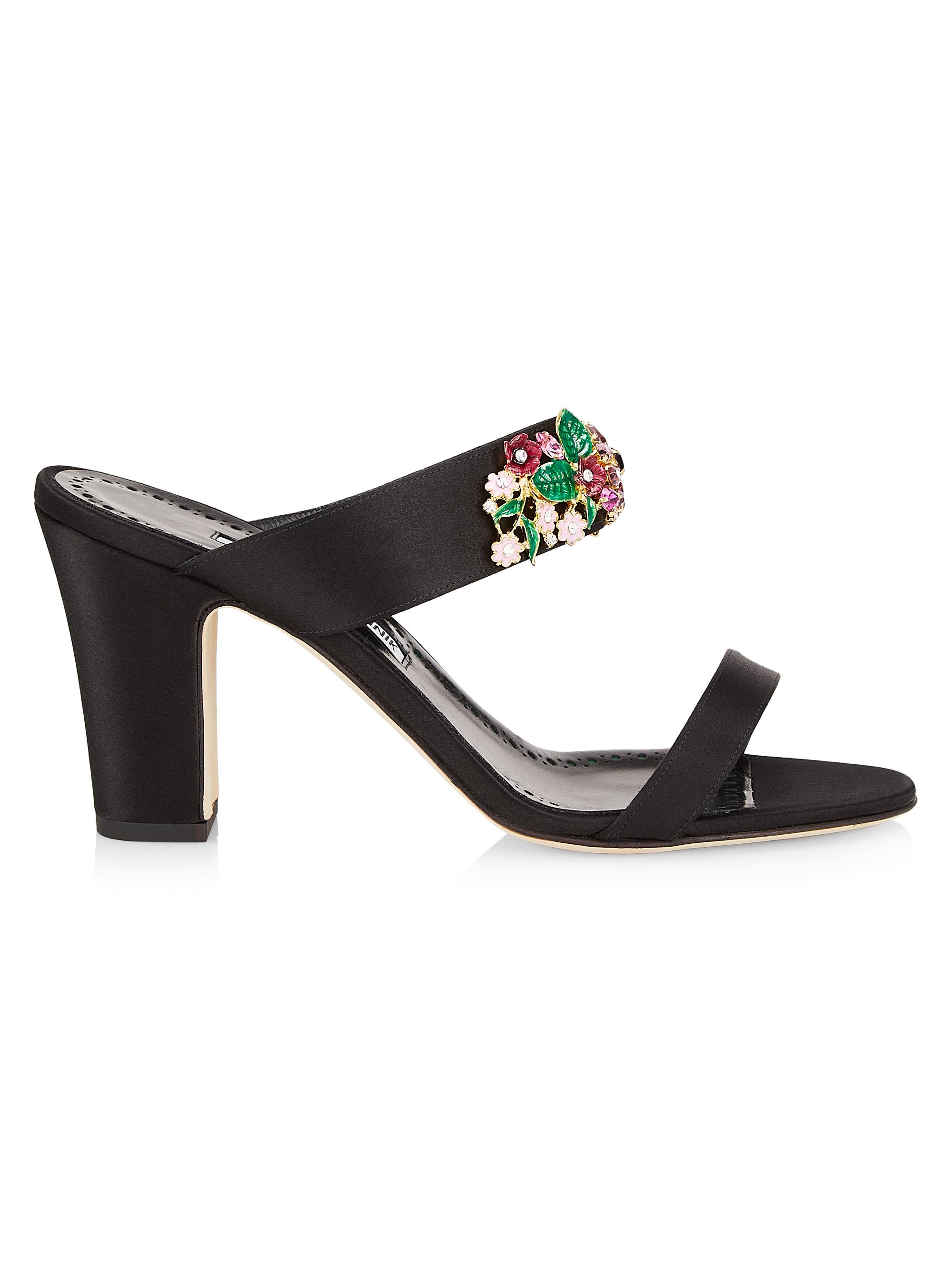 Manolo Blahnik Women's Sayani 90MM Embellished Satin Mules - Black
