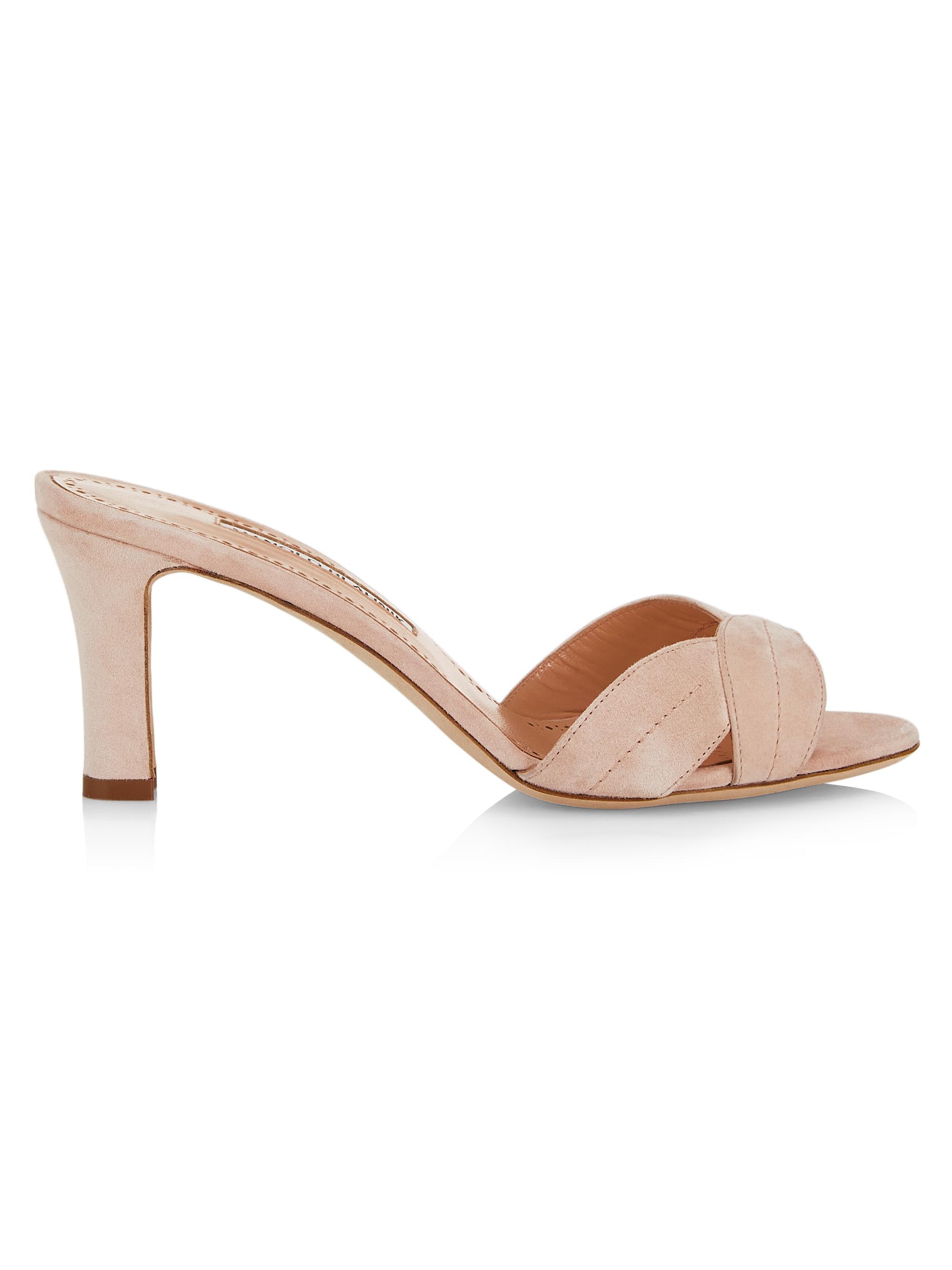 Manolo Blahnik Women's Siemu 70MM Suede Sandals - Beige