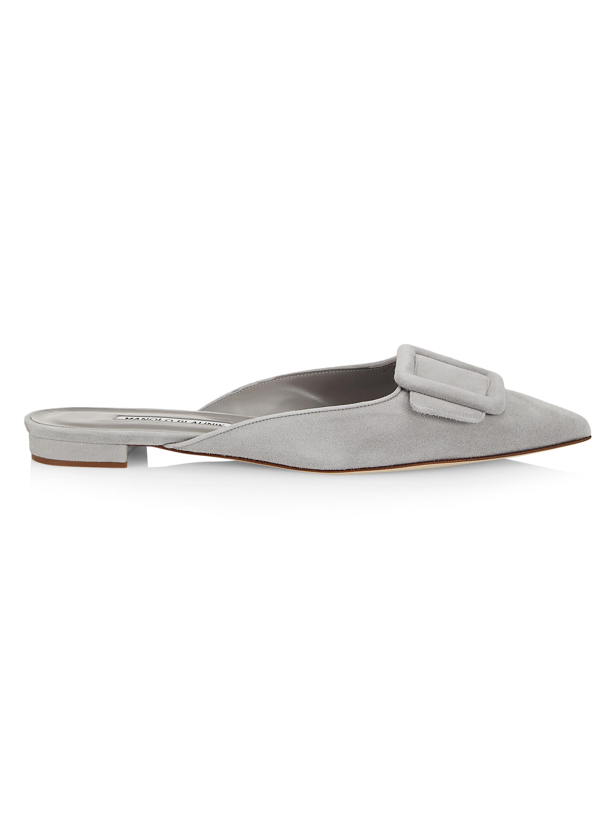 Manolo Blahnik Women's Maysale Suede Flats - Grey