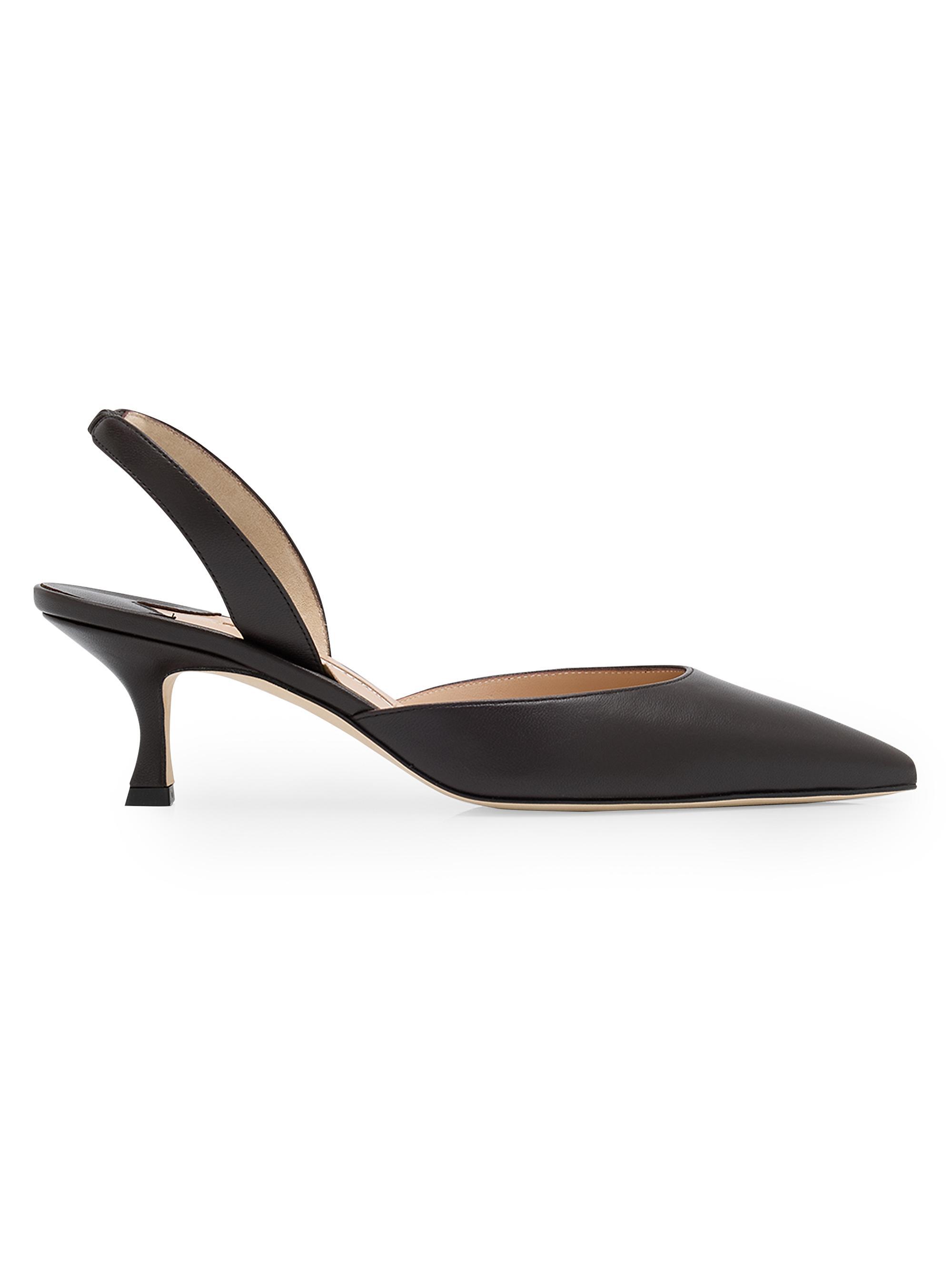 Manolo Blahnik Women's Carolyne 50MM Leather Slingback Pumps - Dark Brown