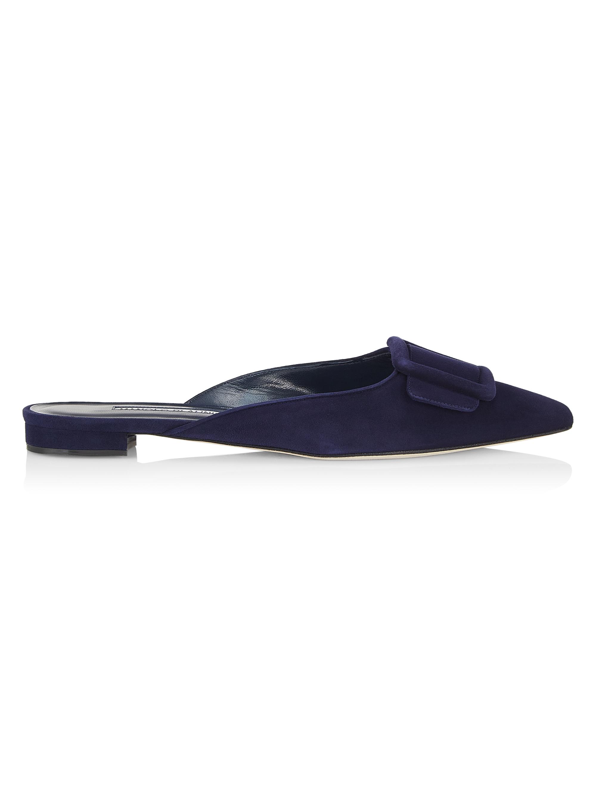 Manolo Blahnik Women's Maysale Suede Buckle Flats - Navy