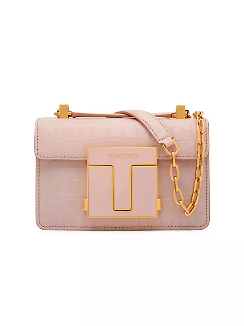 Shop TOM FORD Small Chain Croc-Embossed Leather Shoulder Bag