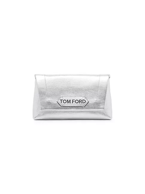 Shop TOM FORD Logo Label Lizard-Embossed Leather Chain Mini Bag