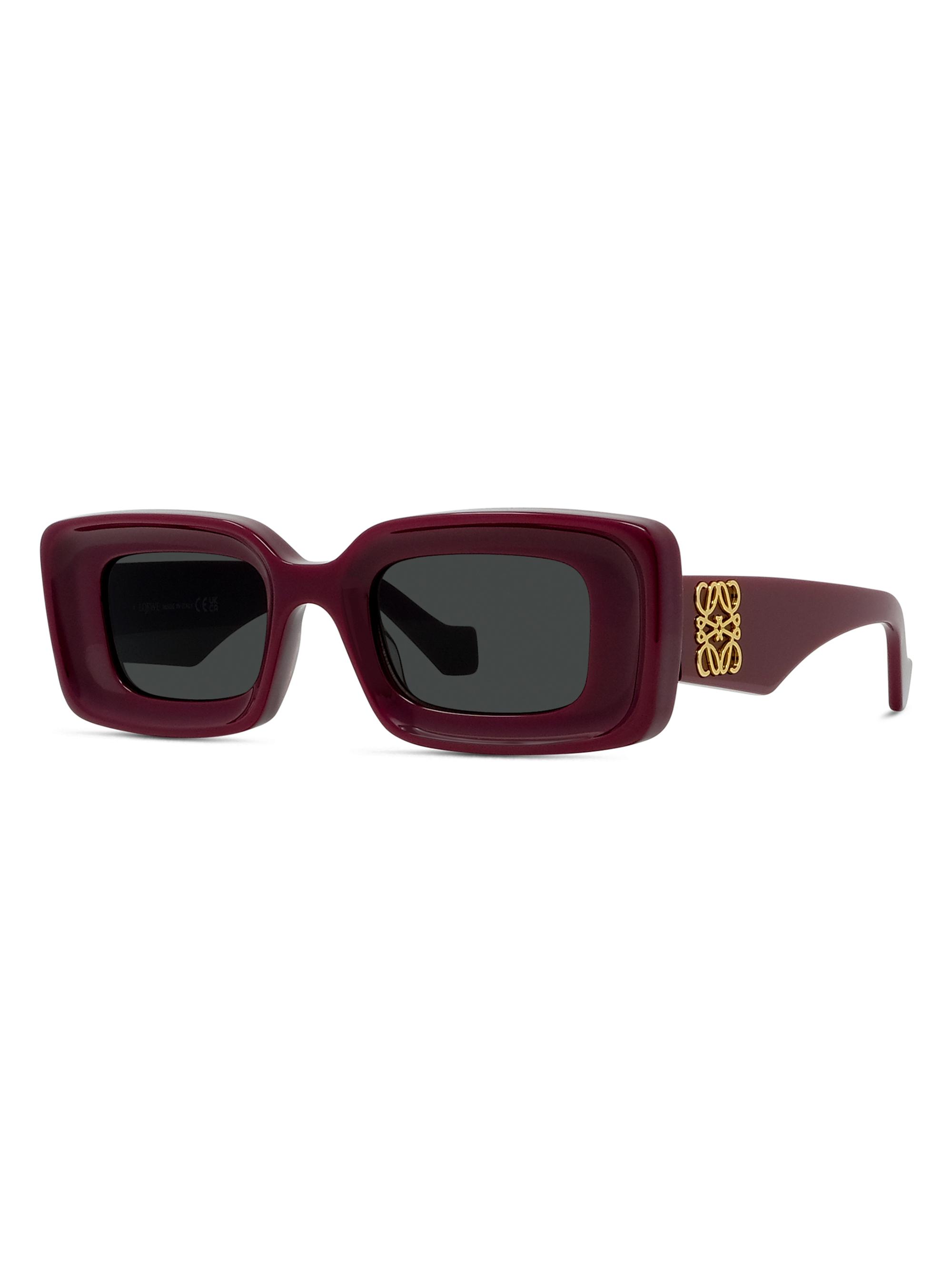 LOEWE Women's Chunky Anagram Rectangle Sunglasses - Shiny Red Smoke