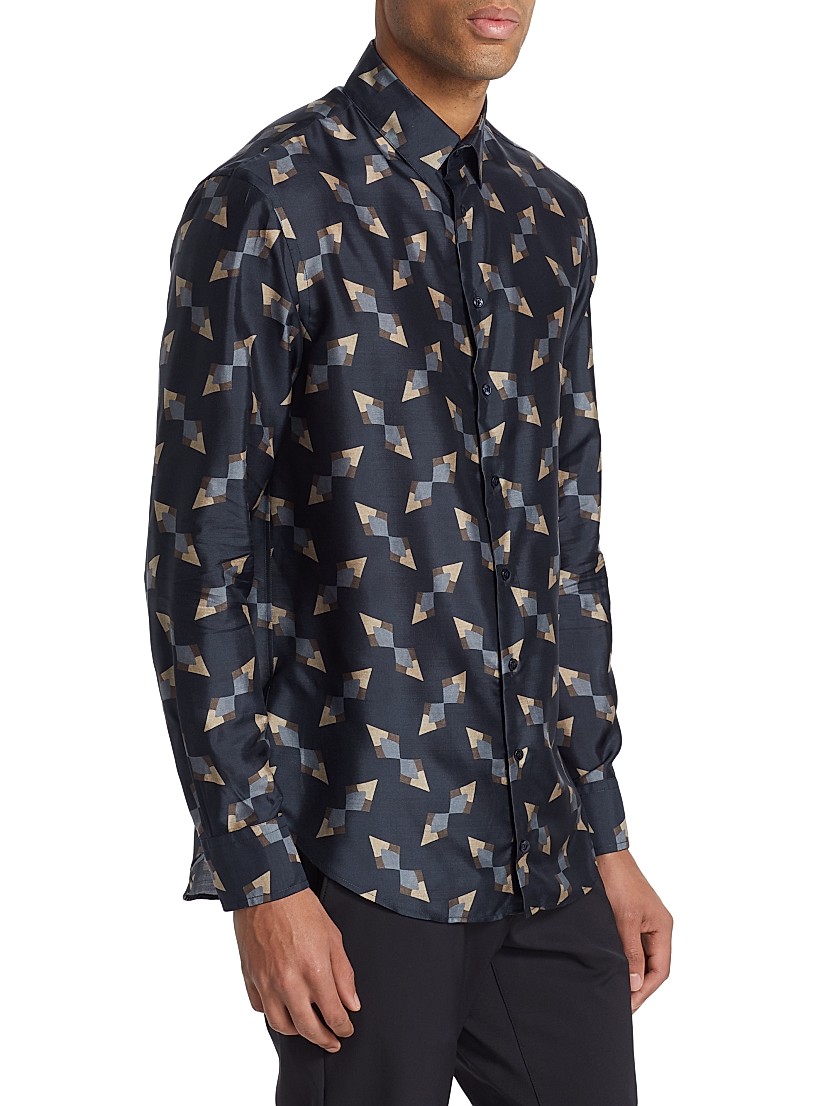 Shop Giorgio Armani Geometric Silk Button-Up Shirt | Saks Shop Giorgio Armani Geometric Silk Button-Up Shirt | Saks
