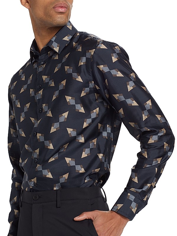 Shop Giorgio Armani Geometric Silk Button-Up Shirt | Saks Shop Giorgio Armani Geometric Silk Button-Up Shirt | Saks