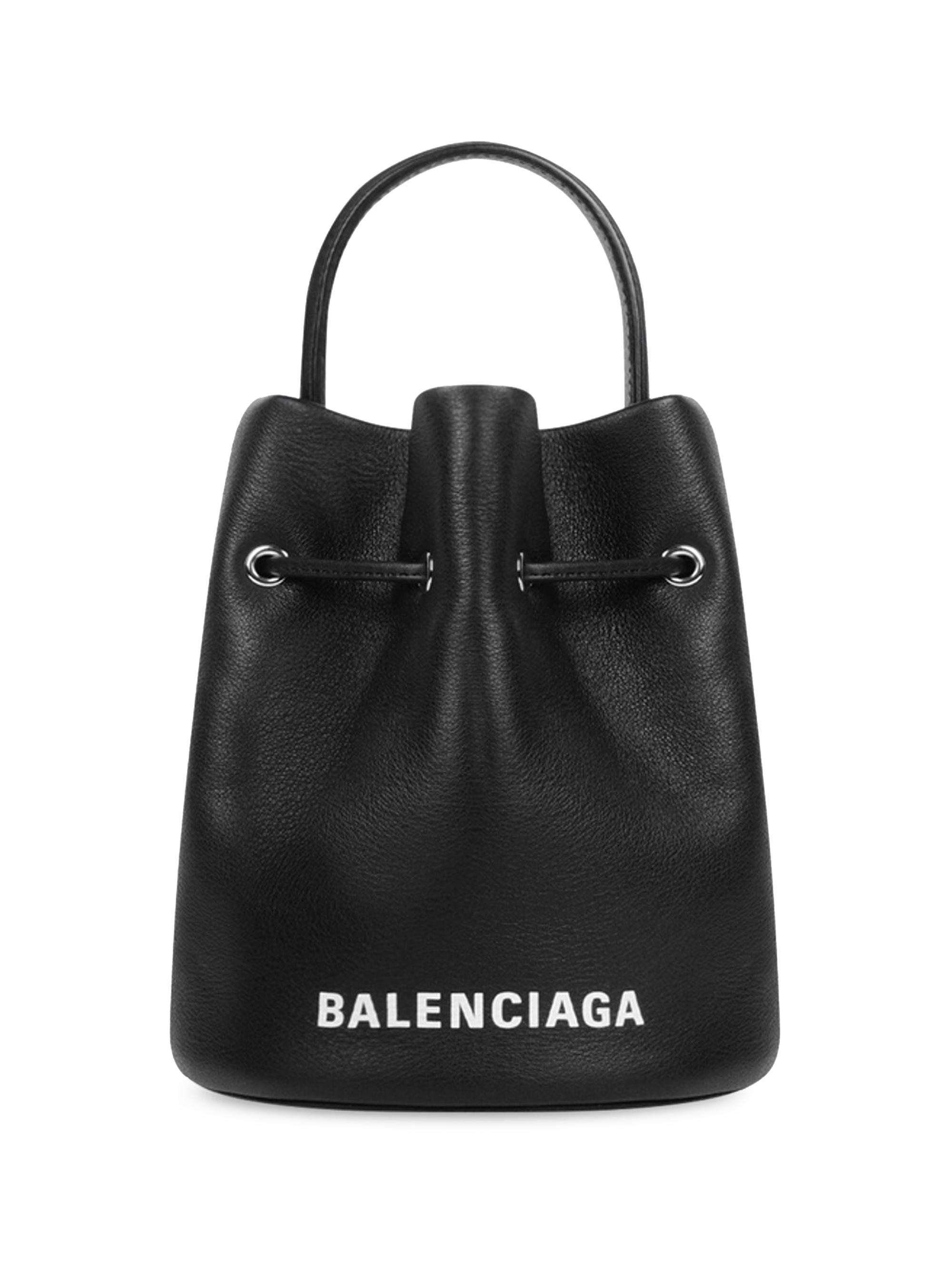 Balenciaga Women's Everyday  Drawstring Bucket Bag - Black White