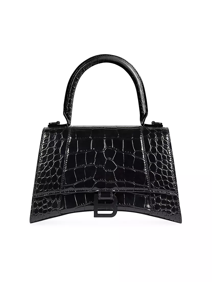 Balenciaga Hourglass XS Shiny Croc-Embossed Top-Handle Bag