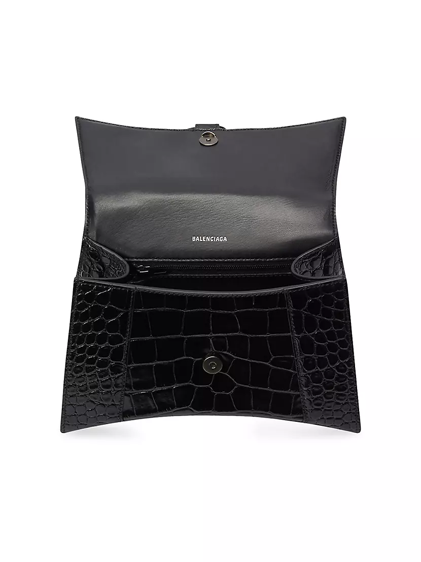 Balenciaga Hourglass Top Handle Bag Crocodile Embossed Leather Small Gray  2184391