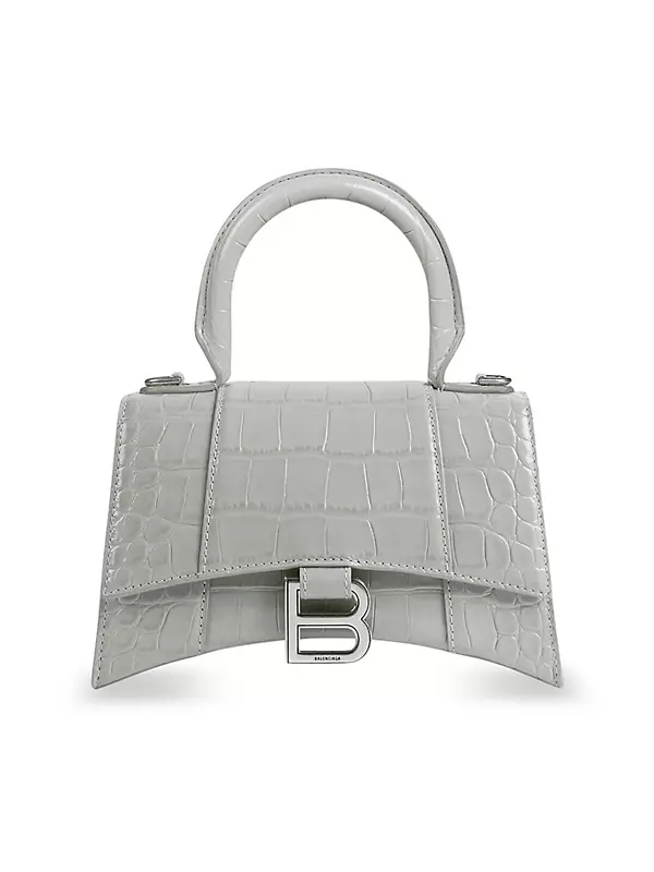 Balenciaga Women's Hourglass Xs Handbag Crocodile Embossed - Silver