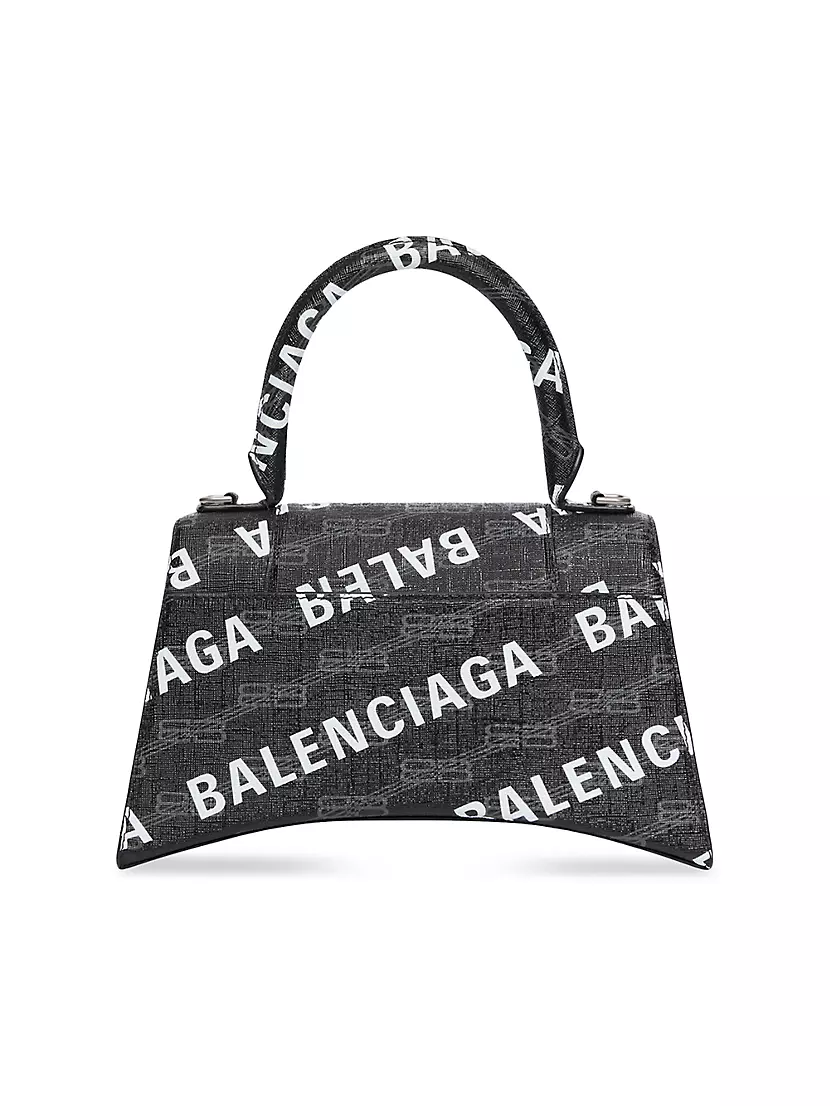 Balenciaga Hourglass Top Handle Bag Allover Logo Monogram Coated Canvas XS  Brown 2225582