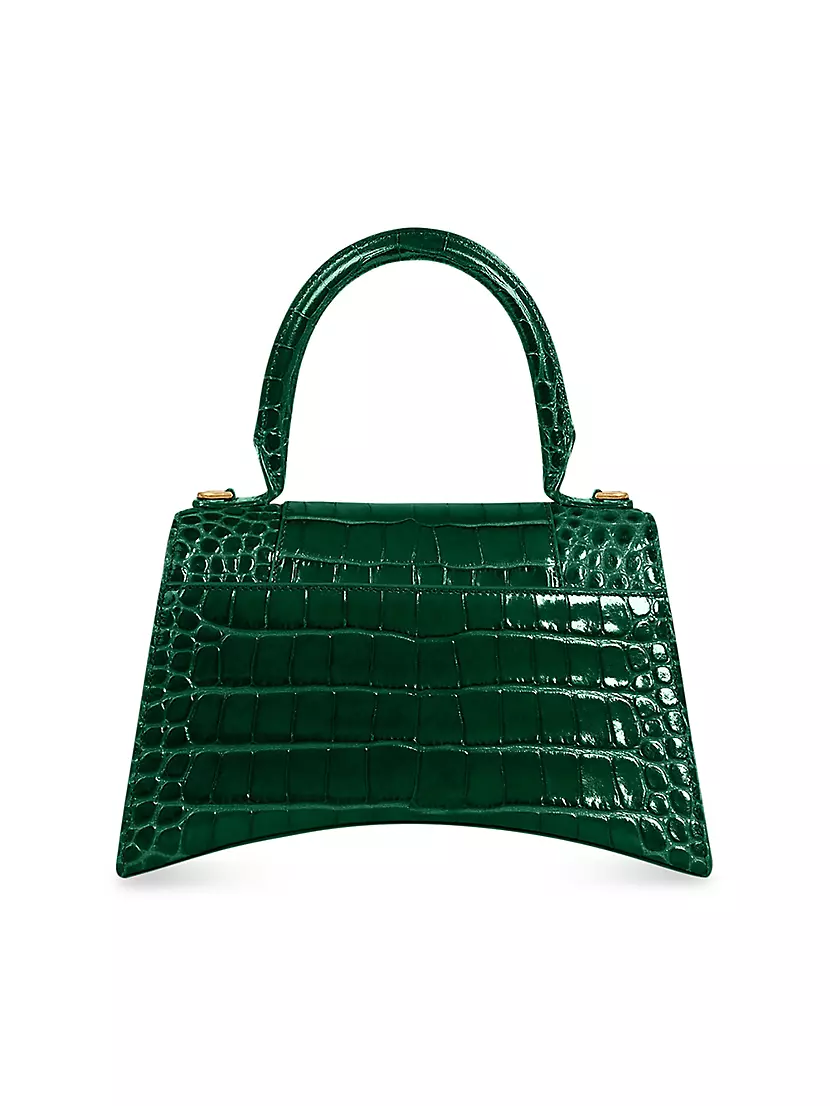 Hourglass Small Shiny Croc-Embossed Top-Handle Bag