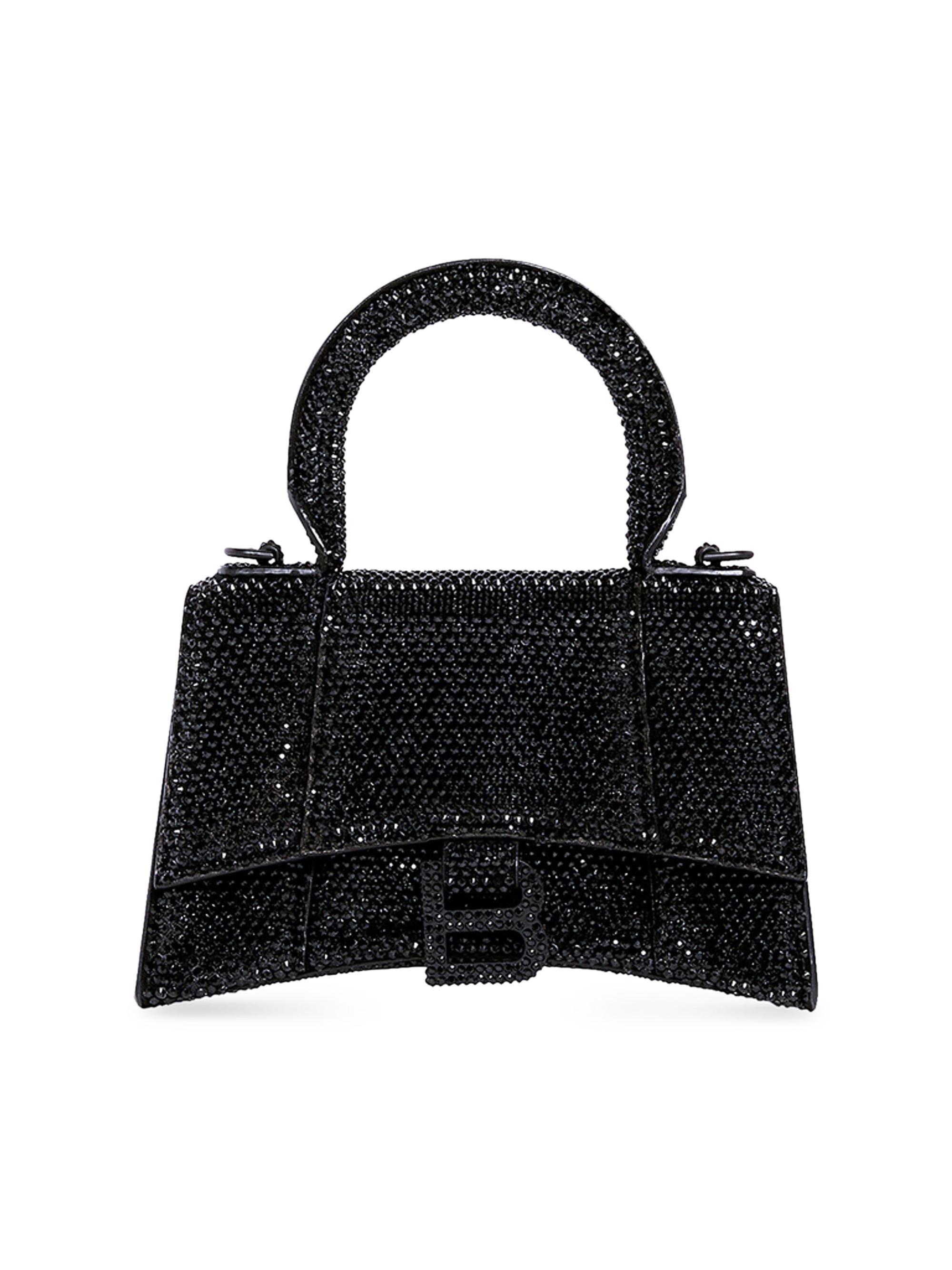 Balenciaga Women's Hourglass  Handbag With Rhinestones - Black Jet