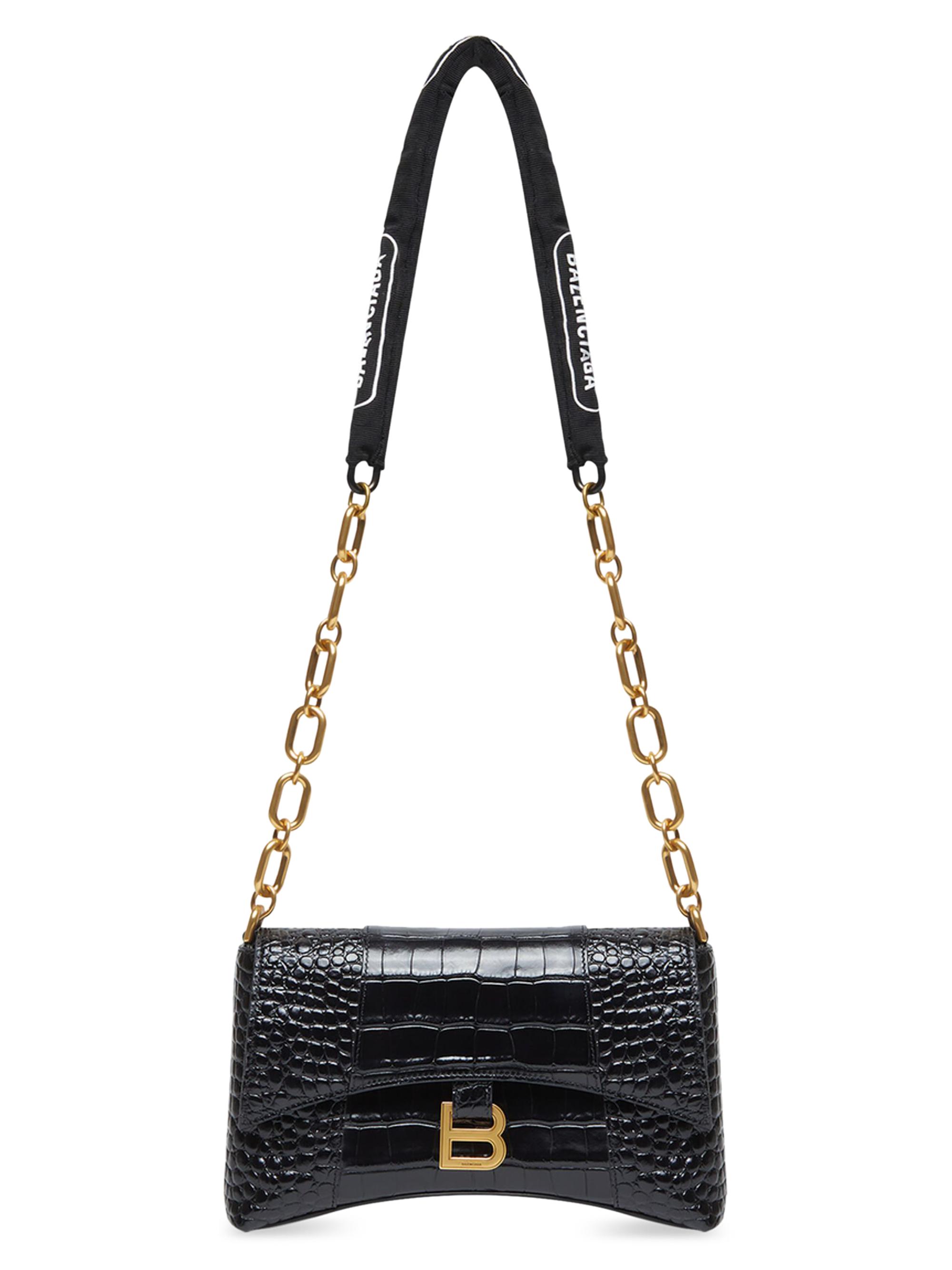 Balenciaga Women's Downtown  Shoulder Bag Crocodile Embossed - Black Black