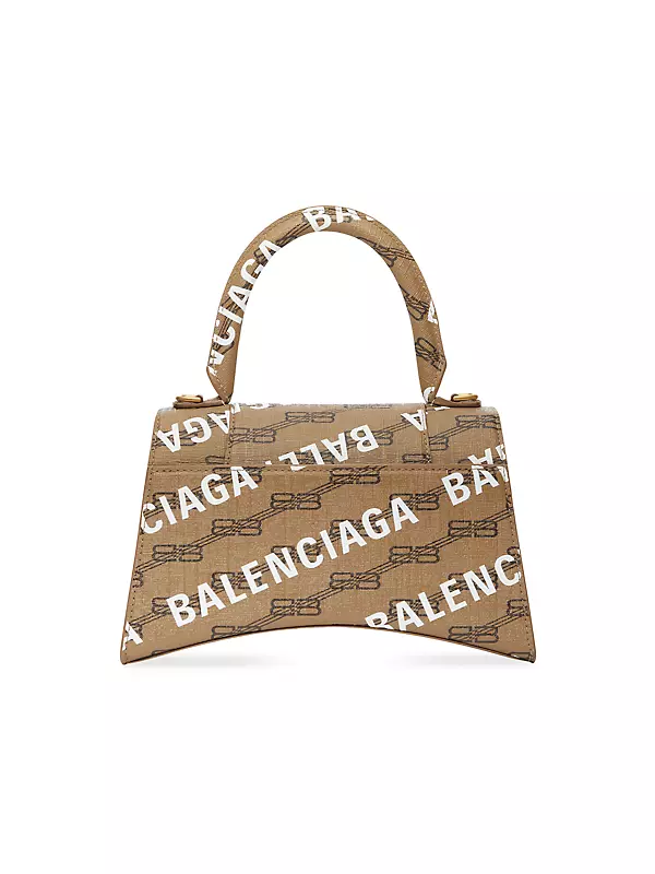 Balenciaga Hourglass Top Handle Bag Monogram Coated Canvas Small Brown