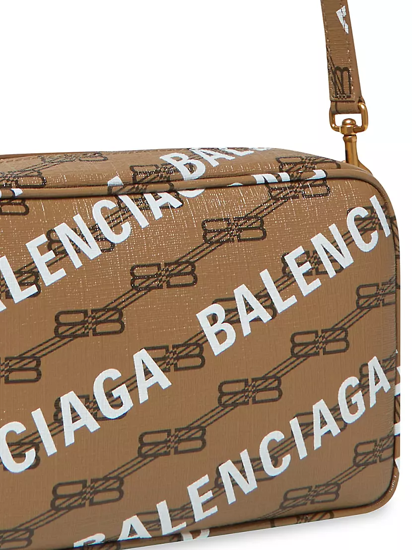Balenciaga Brown/Black Coated Canvas Signature BB Monogram Small Camera Bag  - Yoogi's Closet
