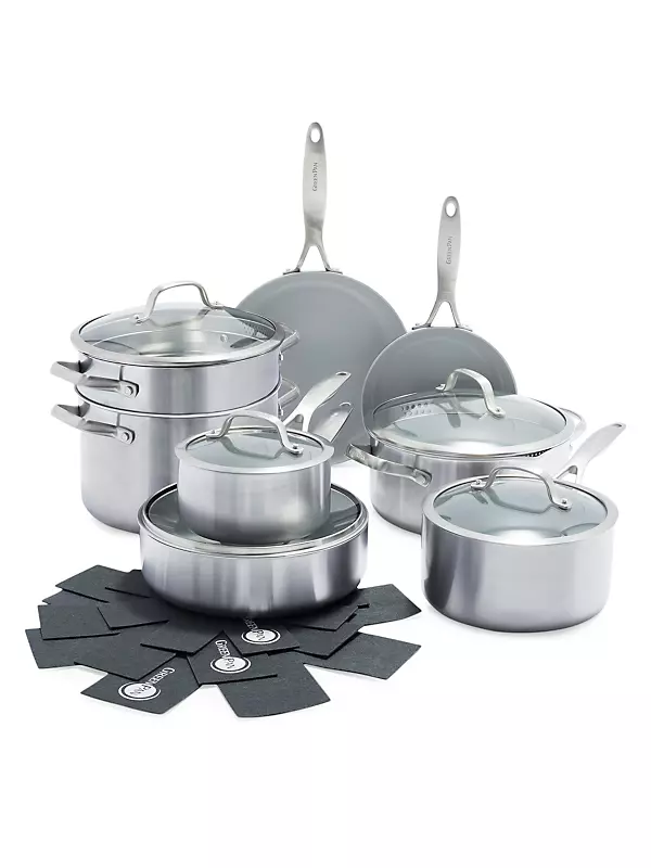 14-PC. Stainless Steel Cookware Set with Gold Accents
