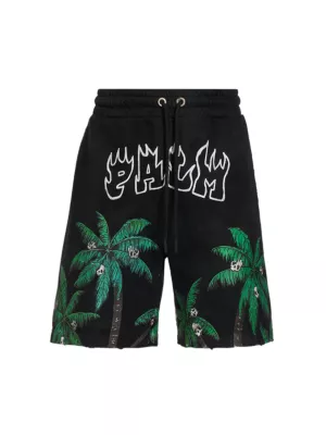 Palm Angels Kids logo print cotton shorts - Black