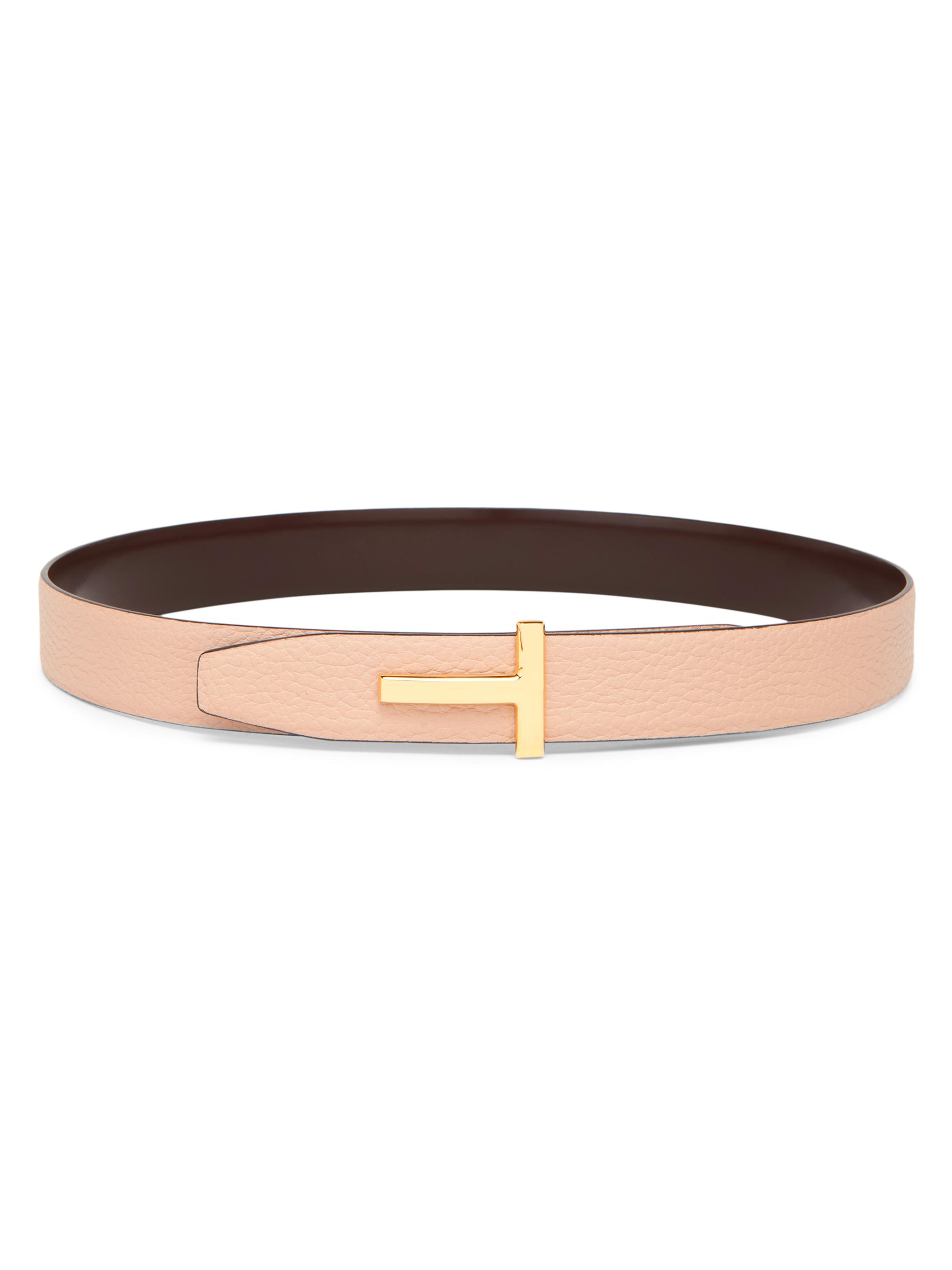 TOM FORD Women's T Logo Leather Reversible Belt - Light Beige