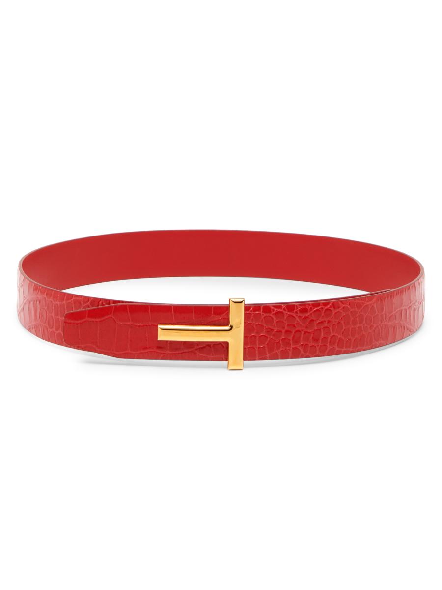 TOM FORD T Logo Croc-Embossed Leather Reversible Belt | Saks