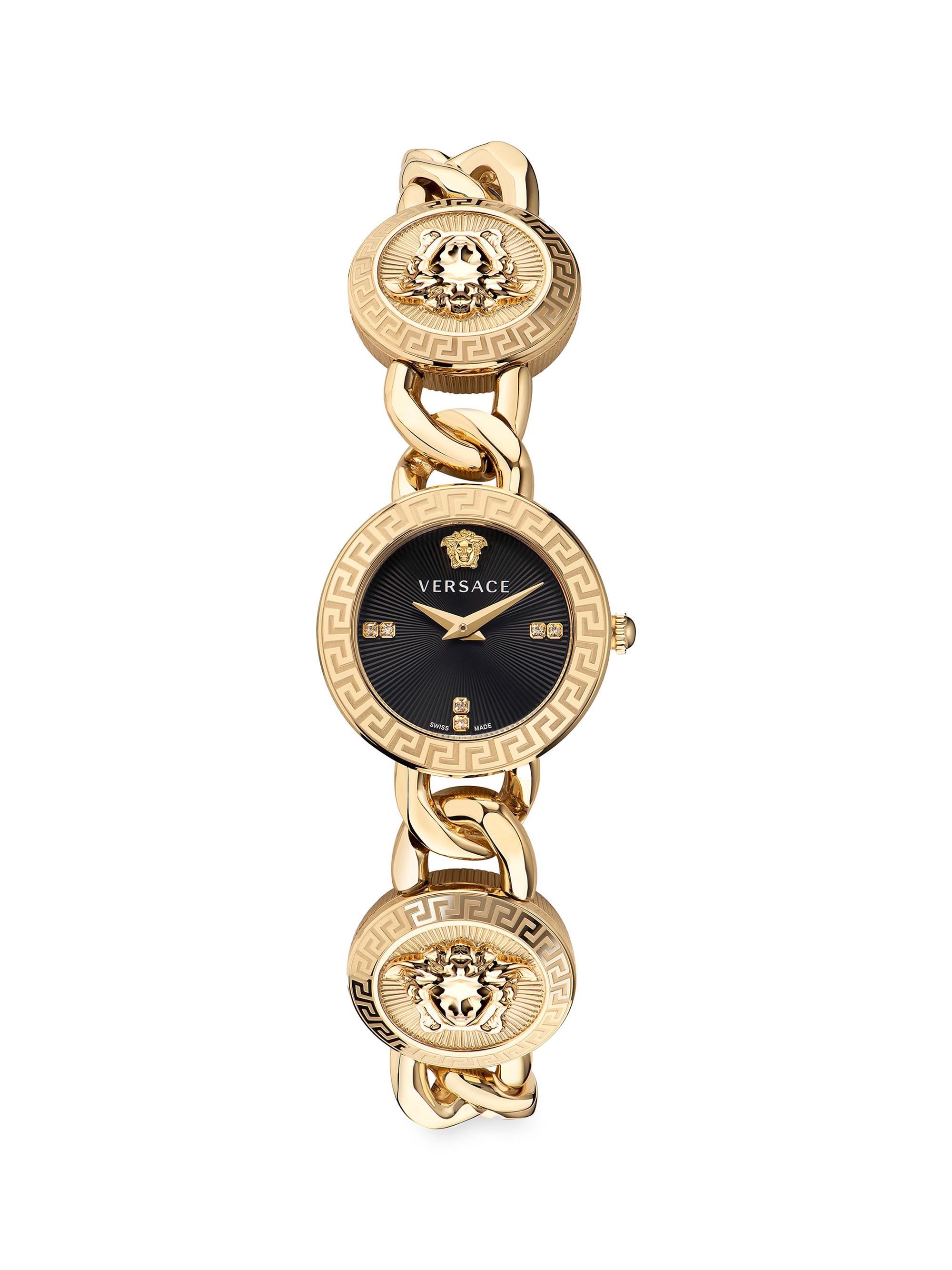 Versace Women's Stud Icon Ion-Plated Goldtone & Diamond Chain-Link Watch - Yellow Gold