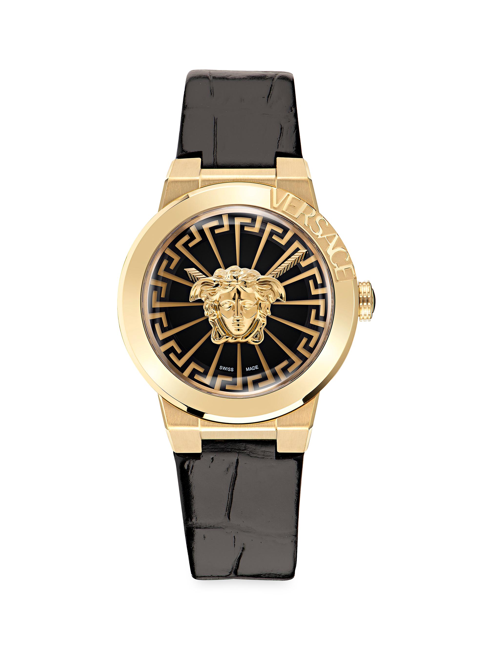 Versace Women's Medusa Goldtone Stainless Steel & Leather Strap Watch - Yellow Gold
