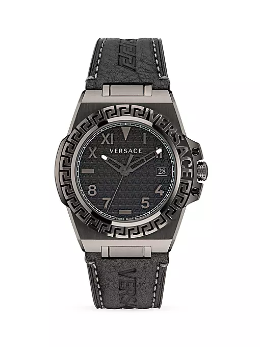 Versace - Greca Reaction Leather Strap Watch