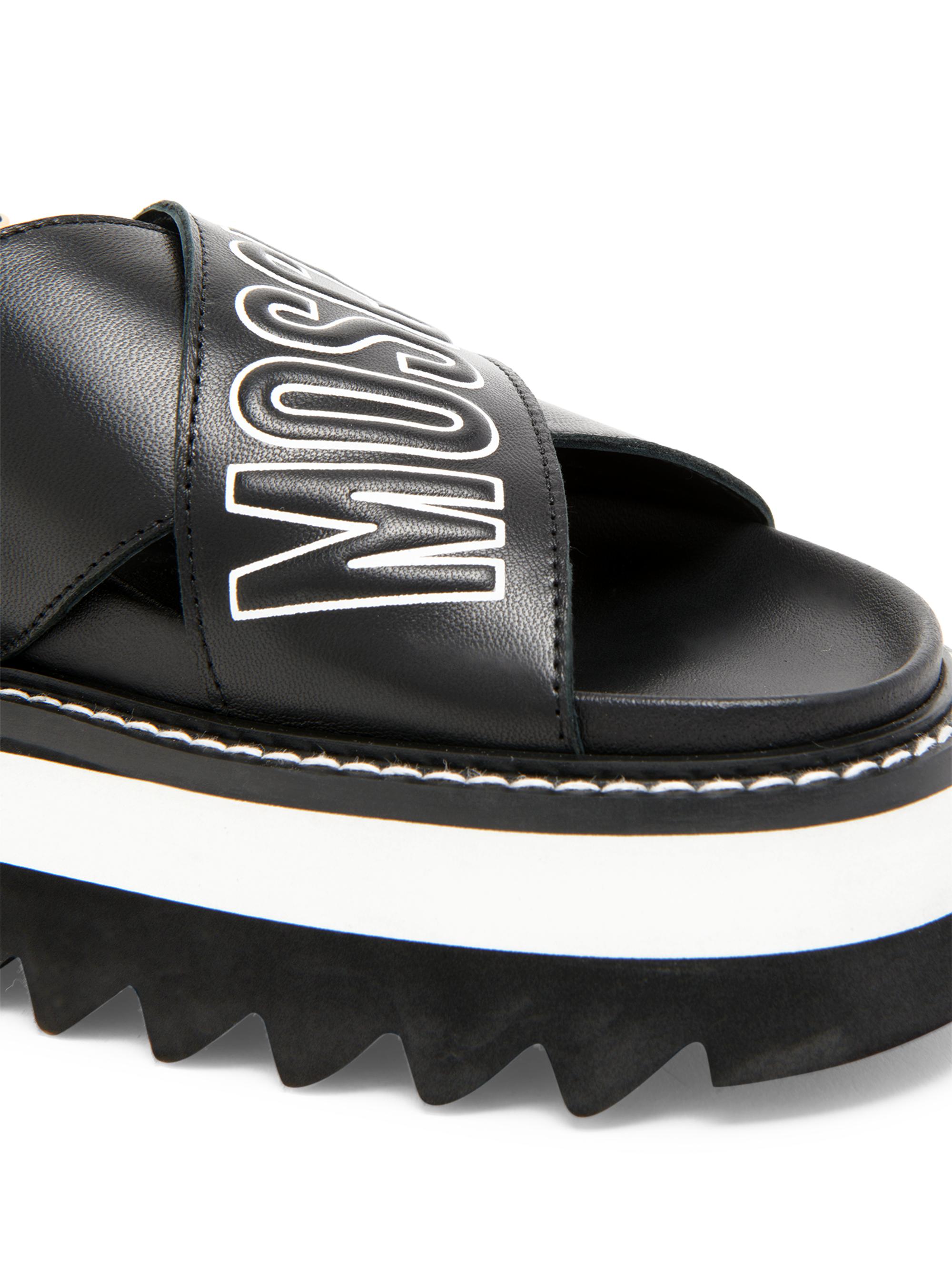 Rubber Sole Moschino Logo Strap Sandals Moschino Logo Leather