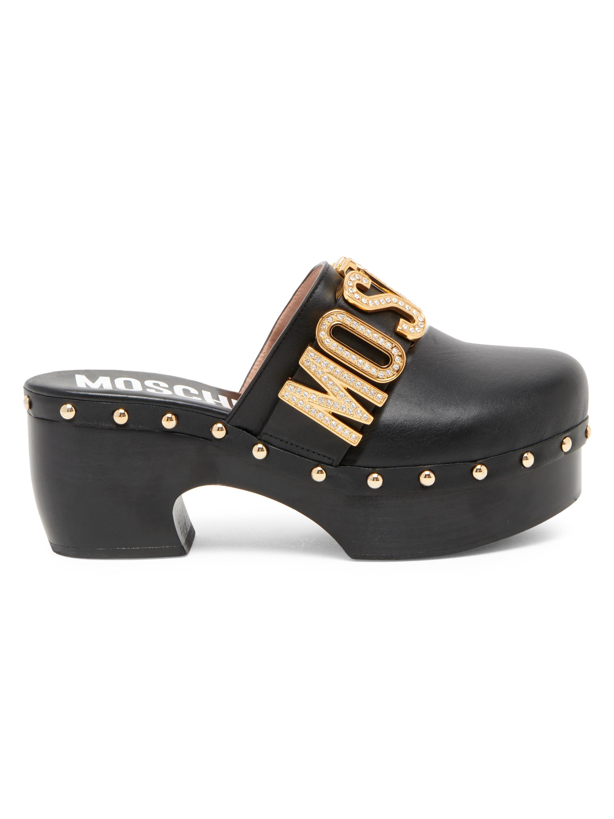 Moschino Women's Logo Studded Leather Clogs - Nero