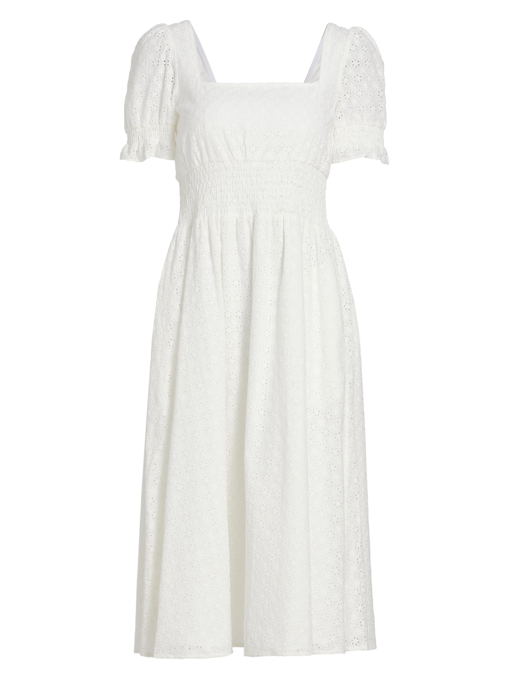 HVN Women's Holland Smocked Eyelet Dress - White