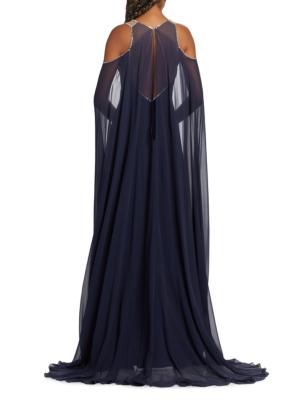 Jenny Packham cape-sleeve silk gown - Black