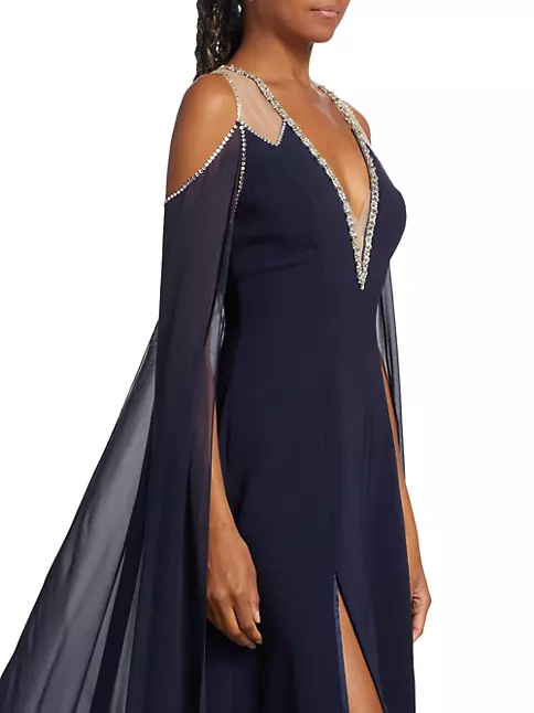 Shop Jenny Packham Vivien Chiffon Cape Gown | Saks Fifth Avenue