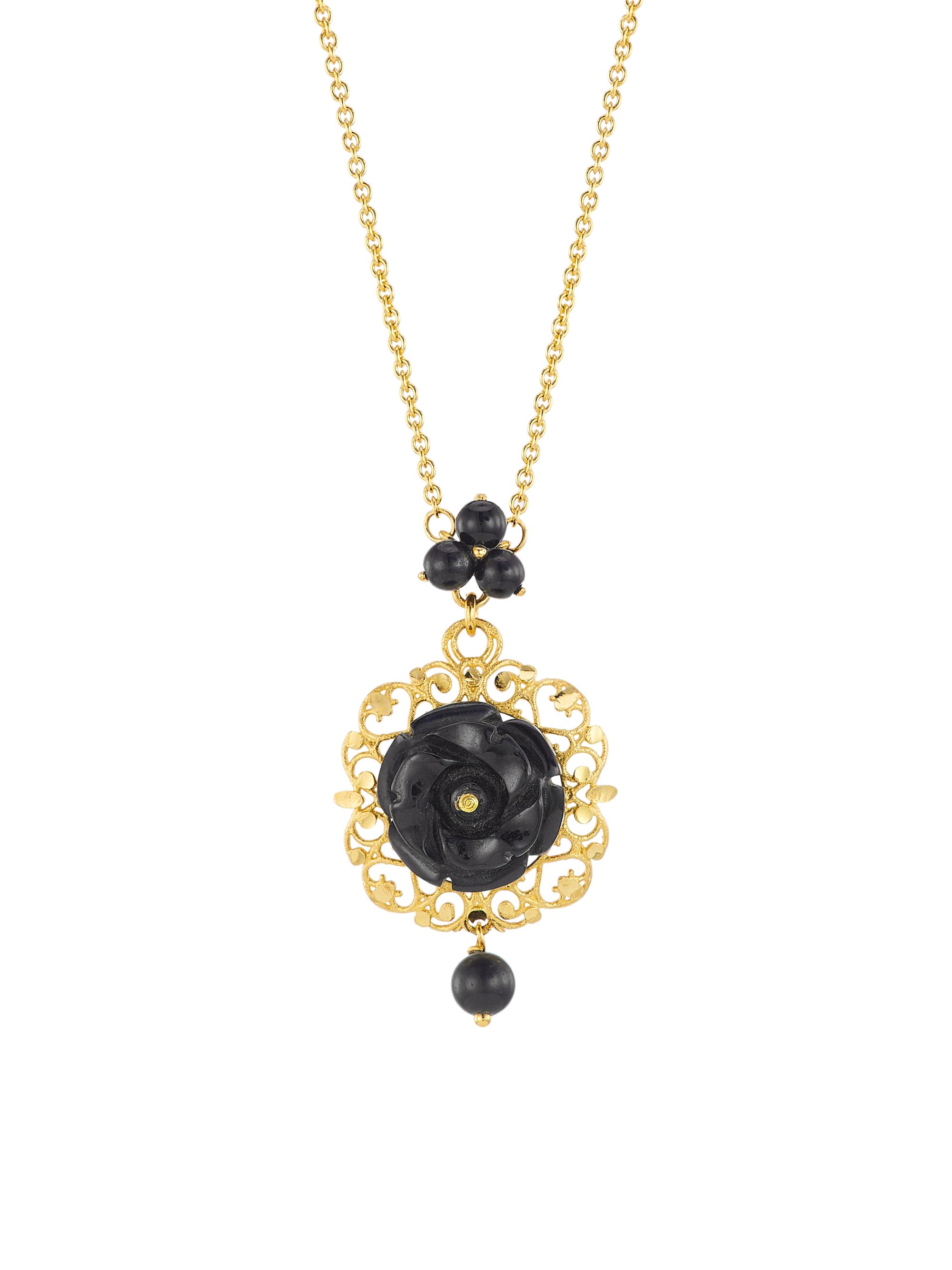 Dolce & Gabbana Women's Mamma Rose 18K Yellow Gold & Black Jade Pendant Necklace - Yellow Gold