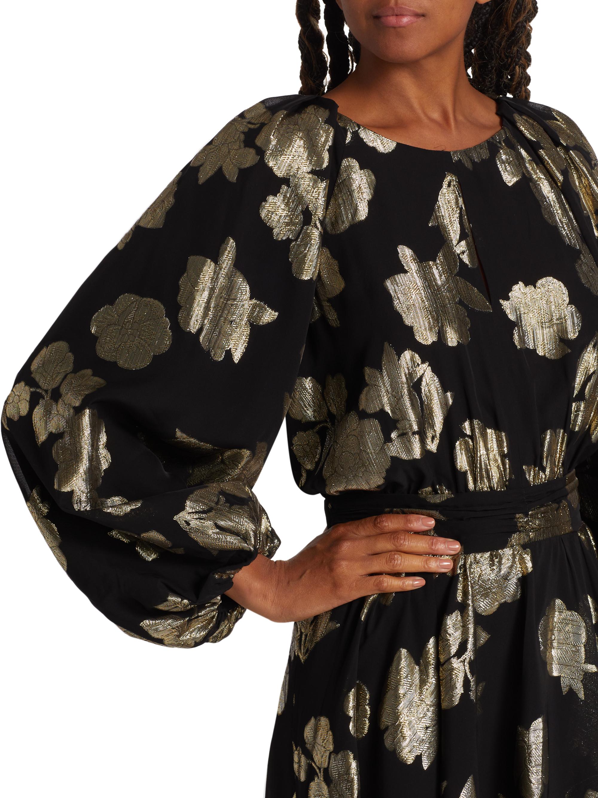 Elie Tahari Metallic Blooms Midi-Dress | Saks Fifth Avenue