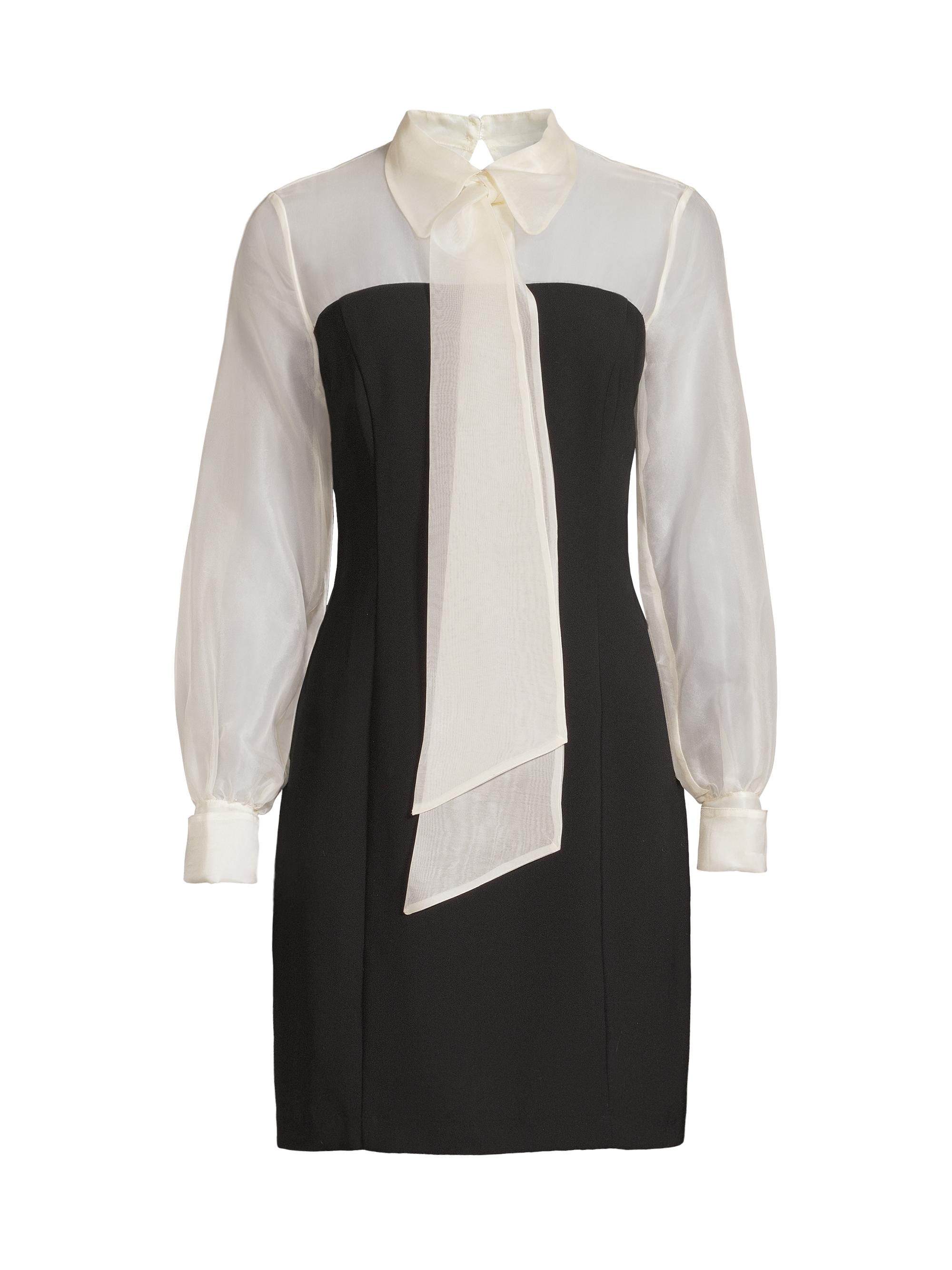 Shani Women's Silk Organza Mixed Media Collared Minidress - Black White